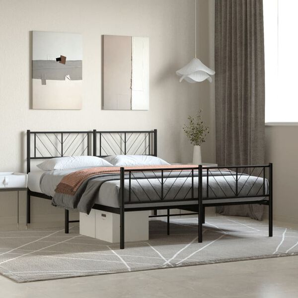 vidaXL Metal Bed Frame without Mattress with Footboard Black 120x190cm