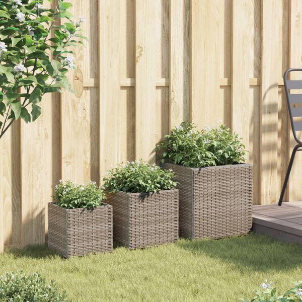 vidaXL Garden Planters 3 pcs Grey Poly Rattan