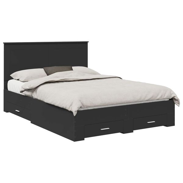vidaXL Bed Frame with Headboard Black 140 x 190 cm Engineered Wood