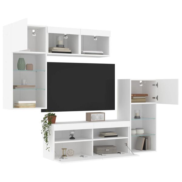 vidaXL 5 Piece TV Wall Units with LED White Engineered Wood