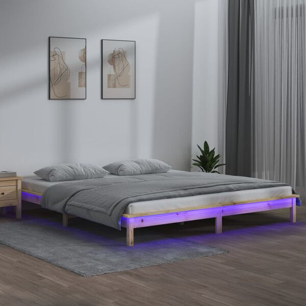 vidaXL LED Bed Frame without Mattress 120x190 cm Small Double Small Double Solid Wood