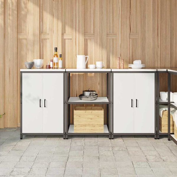 vidaXL Kitchen Storage Set with Shelf 3 pcs White Cold-rolled Steel