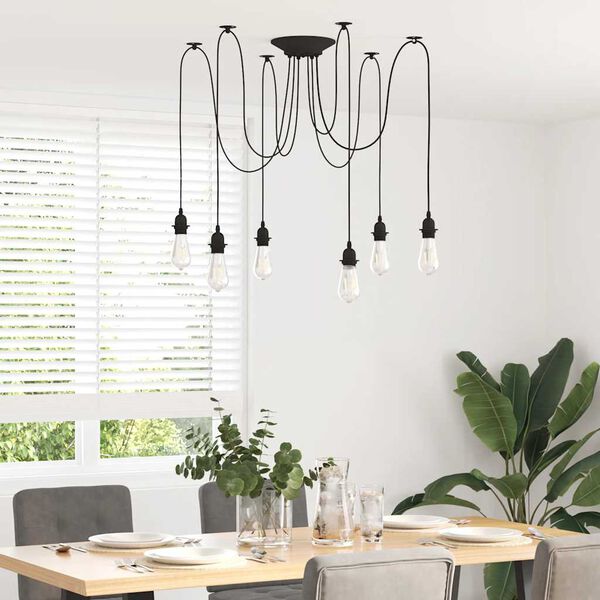 vidaXL Pendant Lamp with 6 Lamp Holders E27 Black Metal