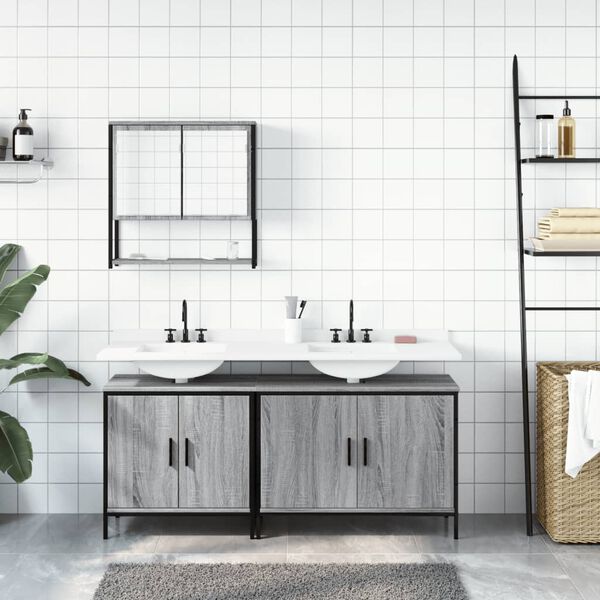 vidaXL 3 Piece Bathroom Furniture Set Grey Sonoma Engineered Wood