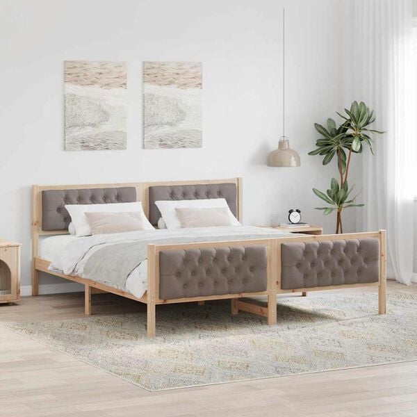 vidaXL Bed Frame with Headboard Taupe 180 x 200 cm Solid Pine Wood