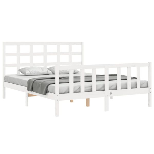 vidaXL Bed Frame without Mattress White King Size Solid Wood Pine