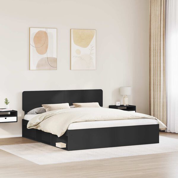 vidaXL Bed Frame with Headboard Black 180 x 200 cm Solid Pine Wood