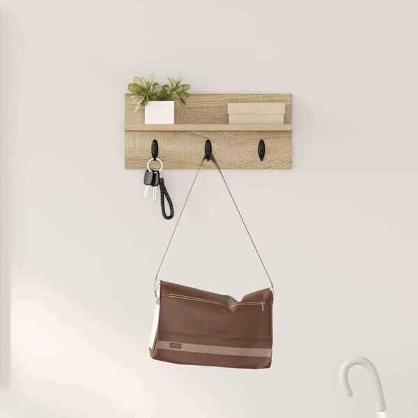 vidaXL Wall-Mounted Coat Rack with Shelf Sonoma oak 40 x 10.5 x 18 cm