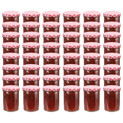 vidaXL Glass Jam Jars with White and Red Lid 48 pcs 400 ml