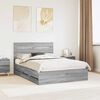 vidaXL Bed Frame with Drawer Grey Sonoma 140 x 190 cm Engineer Wood