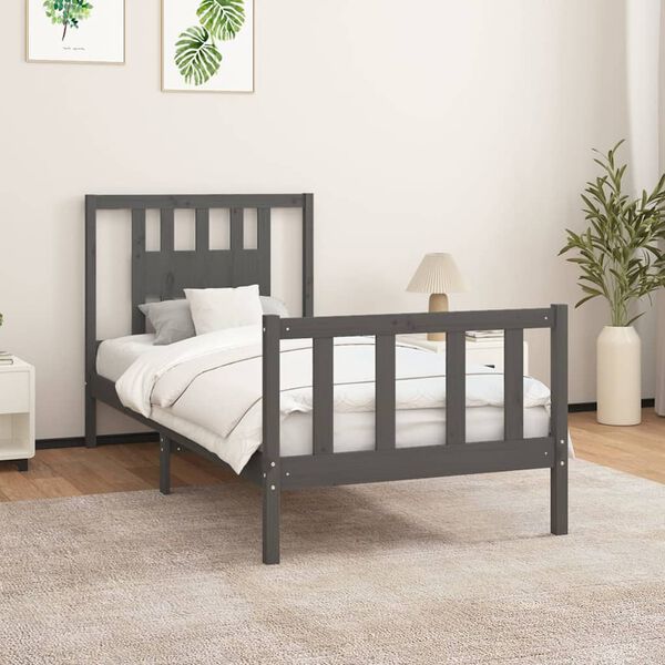 vidaXL Bed Frame without Mattress Grey Solid Wood Pine 100x200 cm