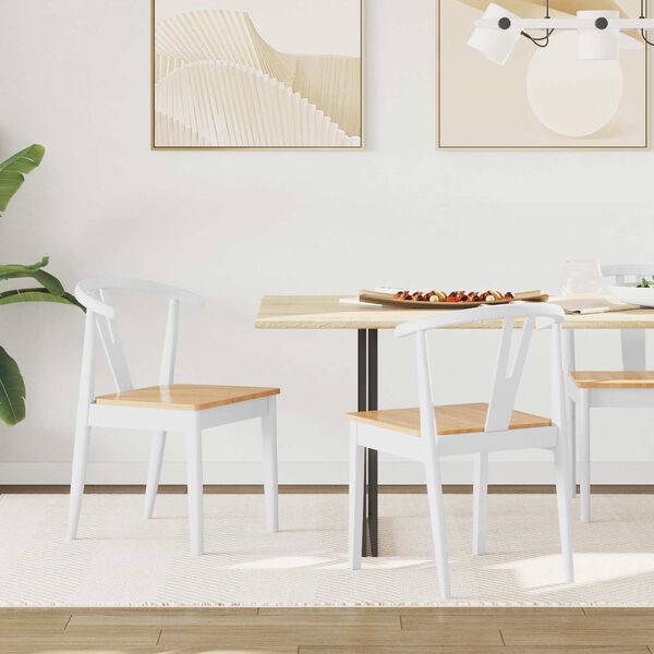 vidaXL Dining Chair 2 pcs White and Natural Solid Rubber Wood