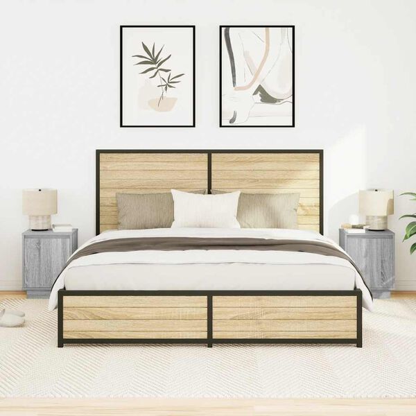 vidaXL Bedside Cabinets with LED Lights&nbsp;2 pcs Grey Sonoma 38x34x50 cm