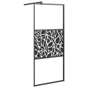 vidaXL Walk-in Shower Wall 80x195cm ESG Glass with Stone Design Black