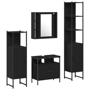 vidaXL Bathroom Furniture Set 4 pcs Black Oak Engineered Wood