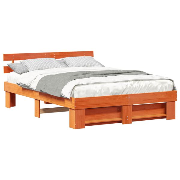 vidaXL Bed Frame with Headboard Wax Brown 150 x 200 cm Solid Pine Wood