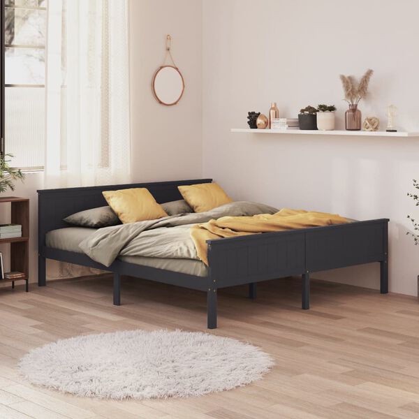 vidaXL Bed Frame without Mattress Grey Solid Wood Pine 180x200 cm Super King