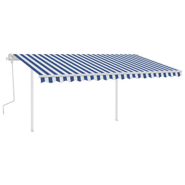 vidaXL Manual Retractable Awning with Posts 4x3.5 m Blue and White