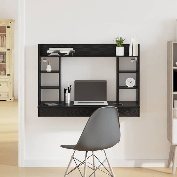 vidaXL Wall-Mounted Desk Black oak 105 x 48 x 75 cm Engineered wood