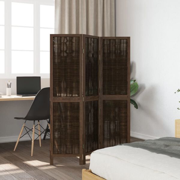 vidaXL Room Divider 3 Panels Dark Brown Solid Wood Paulownia