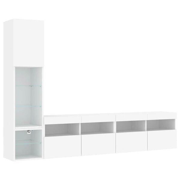vidaXL 4 Piece TV Wall Units with LED White Engineered Wood