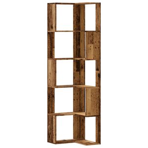 vidaXL Corner Bookcase 5-Tier Old Wood 50x50x179 cm Engineered Wood