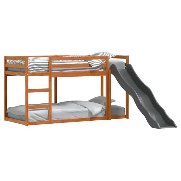 vidaXL Bunk Bed with Slide&Ladder without Mattress Wax Brown 90x200 cm