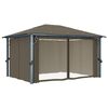 vidaXL Gazebo with Curtain&LED String Lights 4x3 m Taupe Aluminium