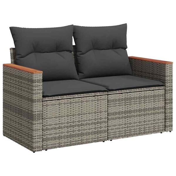 vidaXL 10 Piece Garden Sofa Set with Cushions Grey Poly Rattan Acacia