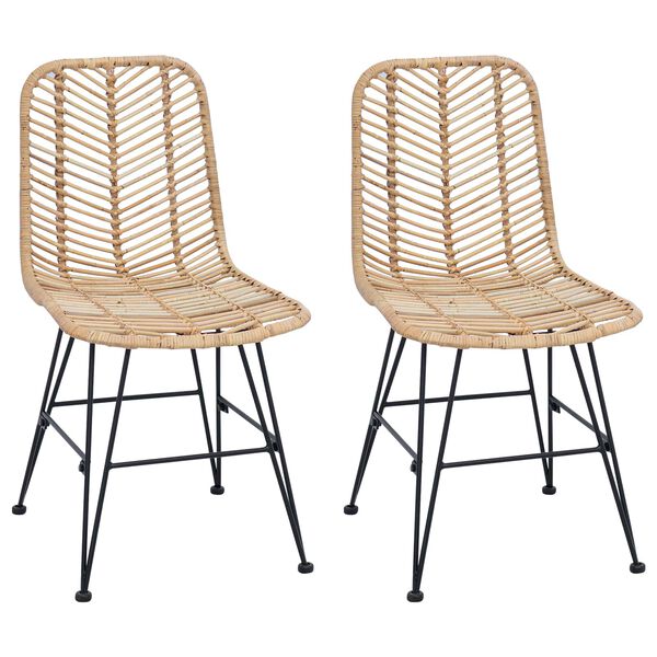 vidaXL Dining Chair 2 pcs Natural 44 x 47 x 85 cm Rattan and Iron
