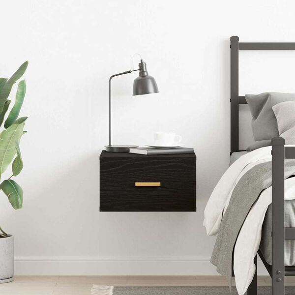 vidaXL Wall-mounted Bedside Cabinet Black Oak 35 x 35 x 20 cm