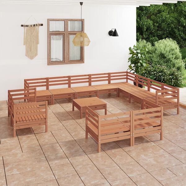 vidaXL 13 Piece Garden Lounge Set Solid Wood Pine Honey Brown