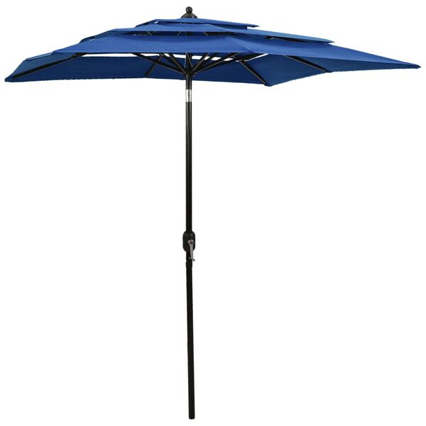 vidaXL 3-Tier Garden Parasol with Aluminium Pole Azure Blue 2x2 m