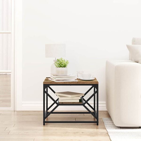 vidaXL Coffee Table Old Wood 51 x 50 x 40 cm Engineered Wood and Steel