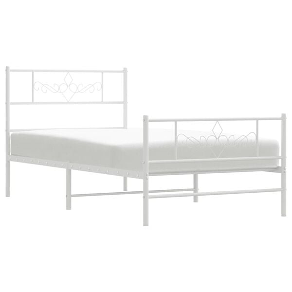 vidaXL Metal Bed Frame without Mattress with Footboard White 90x200cm