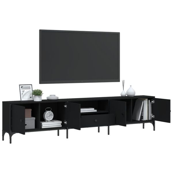 vidaXL TV Cabinet with Drawer Black 200x25x44 cm Engineered Wood