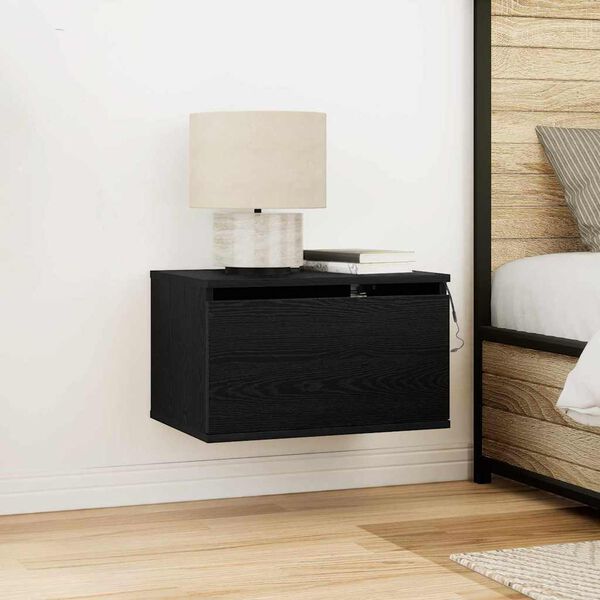 vidaXL Wall-mounted Bedside Cabinet Black Oak 50 x 36 x 30 cm