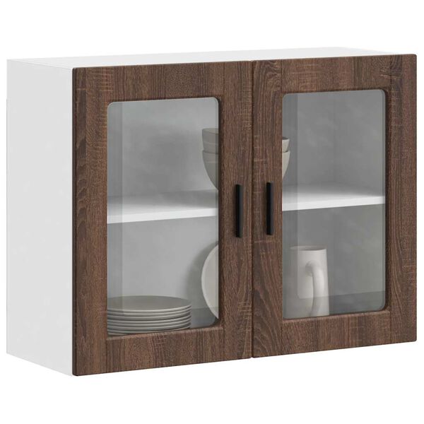 vidaXL Kitchen Wall Cabinet with Glass Door Porto Brown Oak