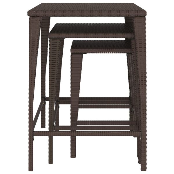 vidaXL Garden Nesting Tables 3 pcs Brown Poly Rattan