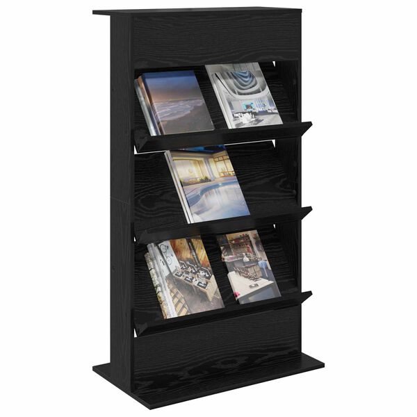 vidaXL Magazine Rack Black Oak 70 x 41 x 126 cm Engineered Wood