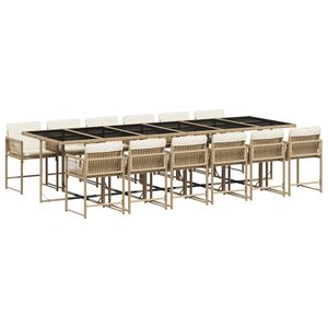 vidaXL 13 Piece Garden Dining Set with Cushions Beige Poly Rattan