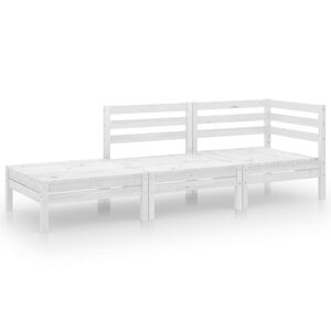 vidaXL 3 Piece Garden Lounge Set White Solid Pinewood
