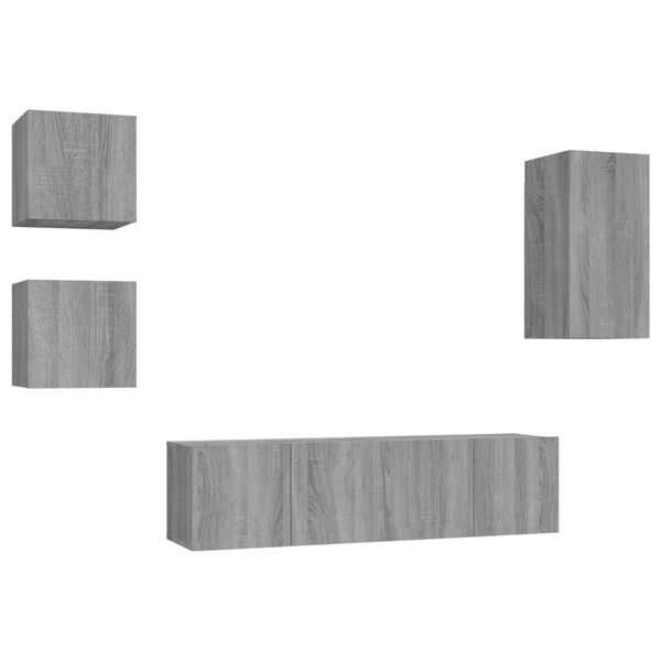 vidaXL 5 Piece TV Cabinet Set Grey Sonoma Engineered Wood