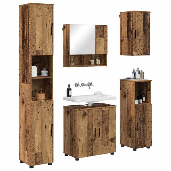 vidaXL Bathroom Furniture Set 5 pcs Old Wood Engineered wood & Metal