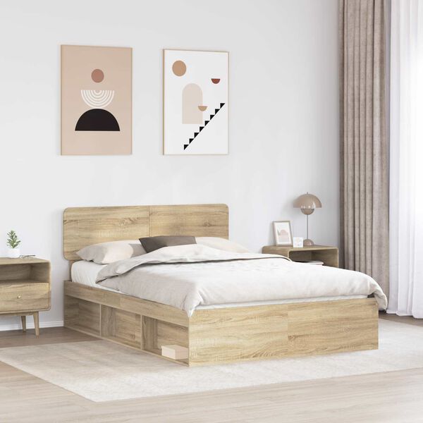 vidaXL Bed Frame with Headboard Sonoma 140 x 200 cm Solid Pine Wood