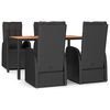 vidaXL 5 Piece Garden Dining Set Black Poly Rattan&Solid Wood Acacia