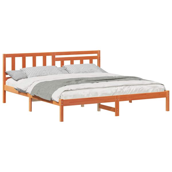 vidaXL Bed Frame with Headboard Wax Brown 180 x 200 cm Solid Pine Wood