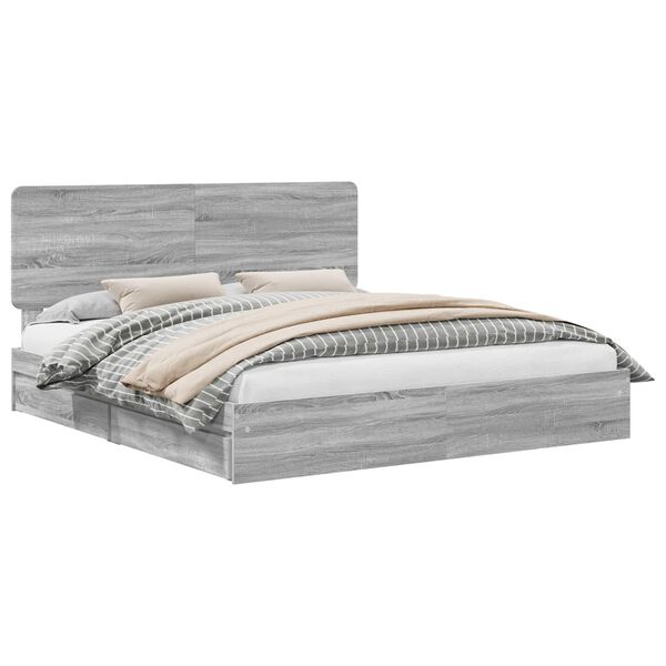 vidaXL Storage Bed Grey Sonoma 180 x 200 cm Engineered Wood