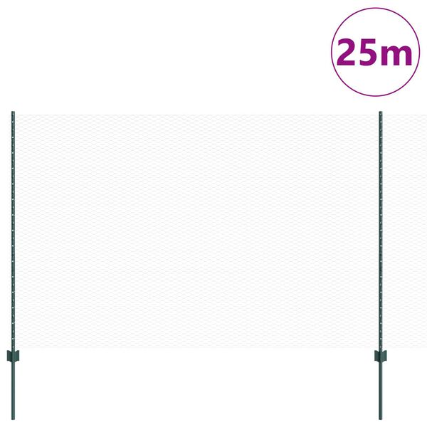 vidaXL Fence with Posts Green 1.5 x 25 m Steel