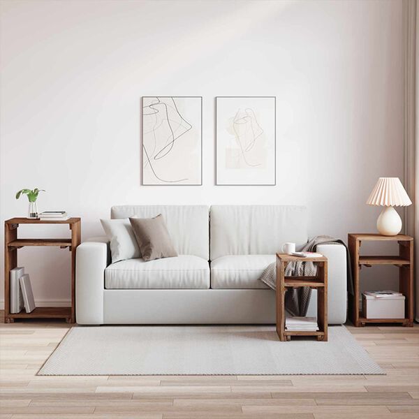 vidaXL Accent Table with Shelf 3 pcs Brown Solid Mahogany Wood